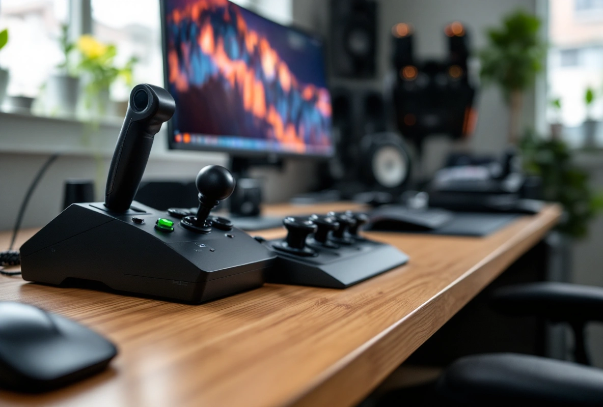A HOTAS stick and throttle set up on a home desk.