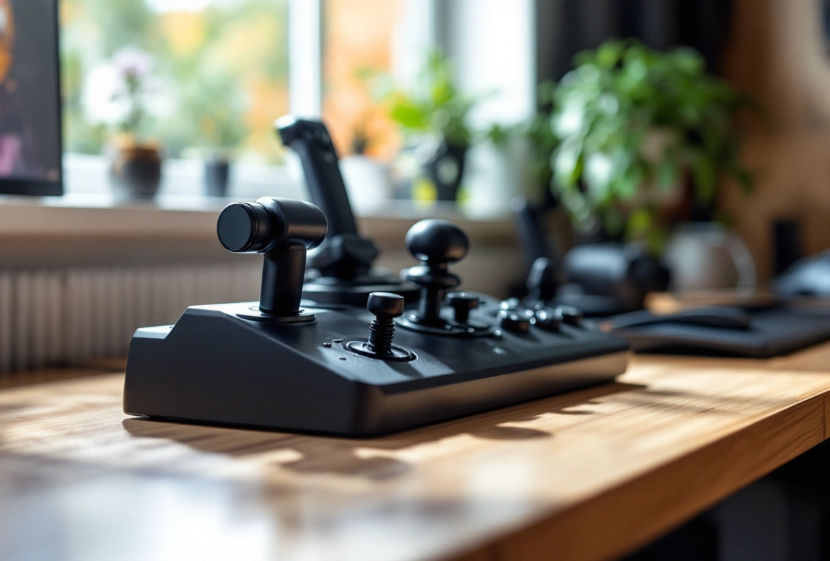 A HOTAS stick and throttle set up on a home desk.