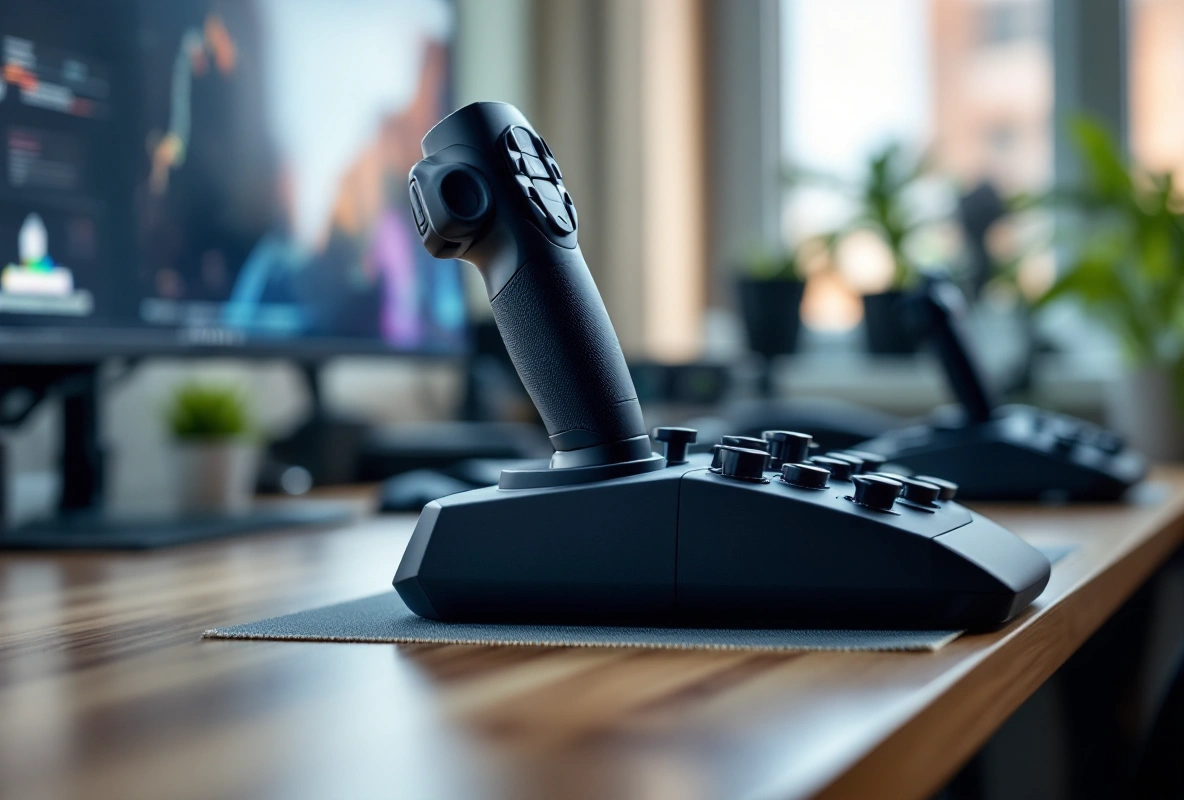 A HOTAS stick and throttle set up on a home desk.