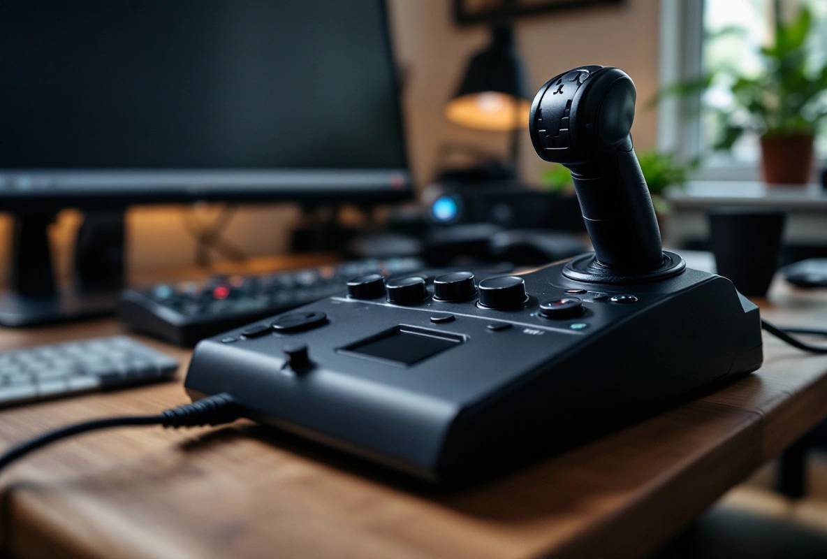 A HOTAS stick and throttle set up on a home desk.