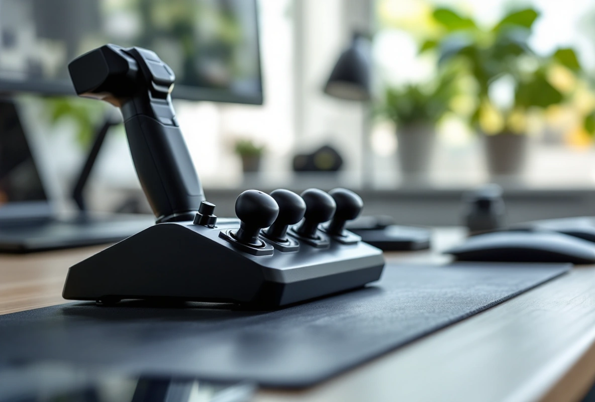 A HOTAS stick and throttle set up on a home desk.