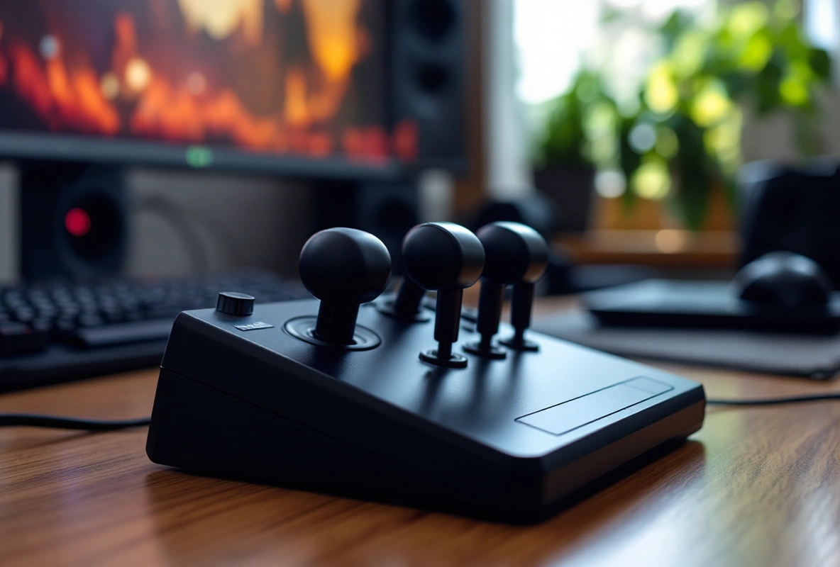 A HOTAS stick and throttle set up on a home desk.