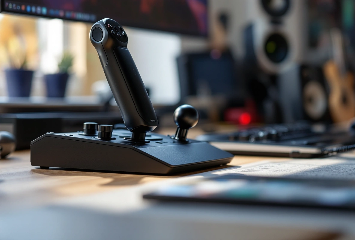 A HOTAS stick and throttle set up on a home desk.