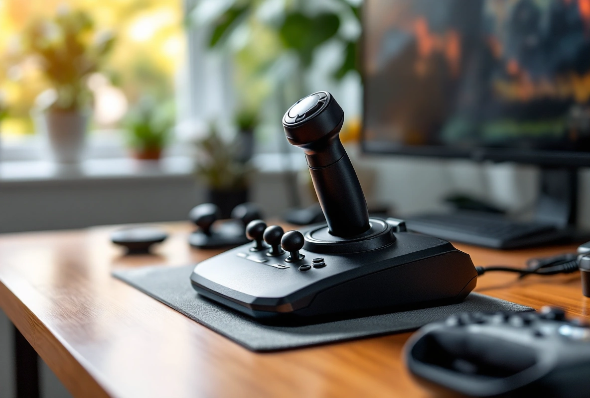 A HOTAS stick and throttle set up on a home desk.