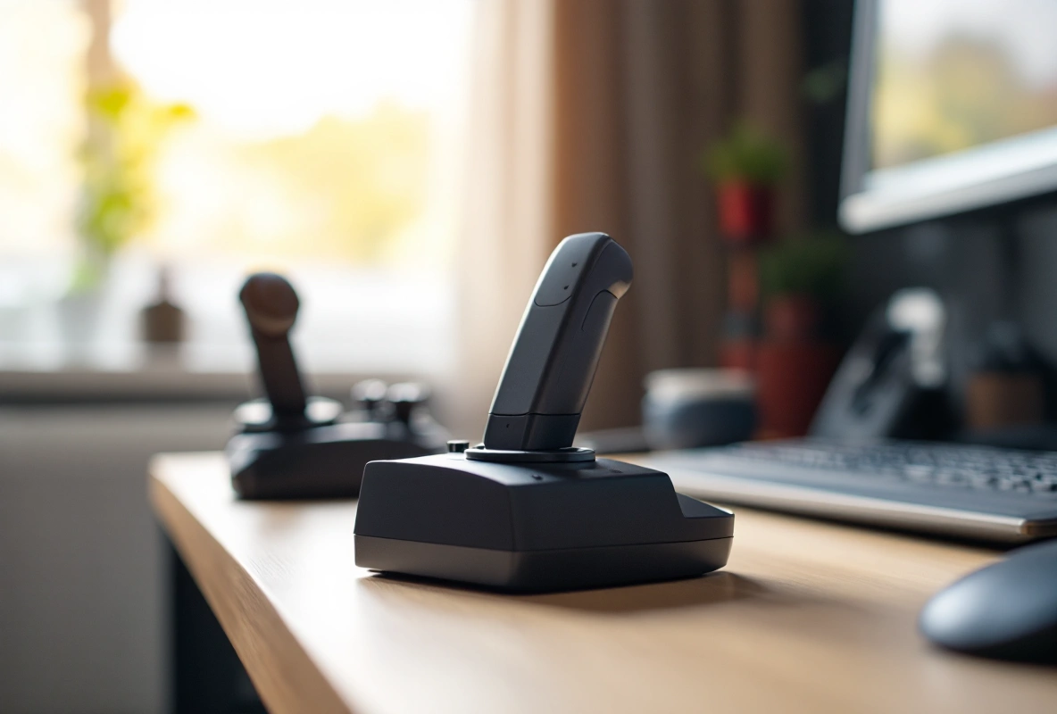 A HOTAS stick and throttle set up on a home desk.