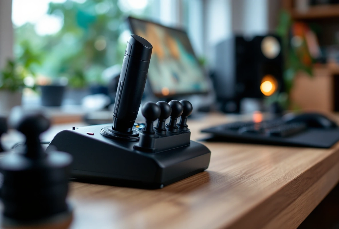 A HOTAS stick and throttle set up on a home desk.